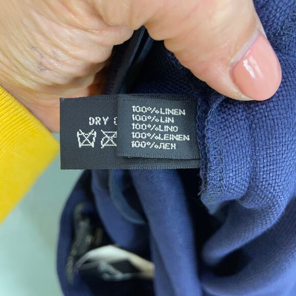 Ralph Lauren Black Label 100% Linen Pants Size 12 Wide Leg Navy Blue Trousers - Picture 8 of 11